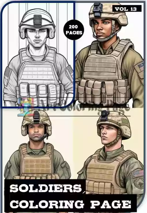 Soldiers Coloring Book for Adults Vol. 13 - 200 Pages | Printable Army Coloring