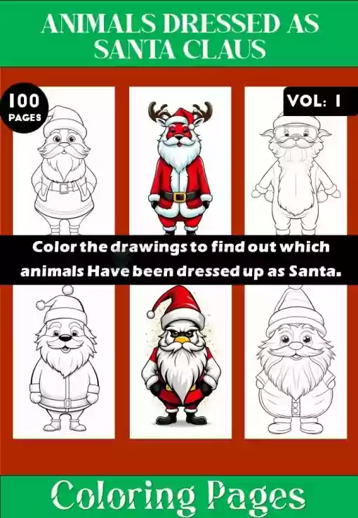 Animals dressed up as Santa Claus coloring pages Vol 1