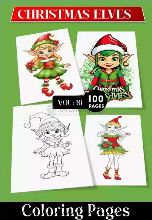 Christmas Elves Coloring Pages. Elf Coloring Sheet for Kids Vol 10