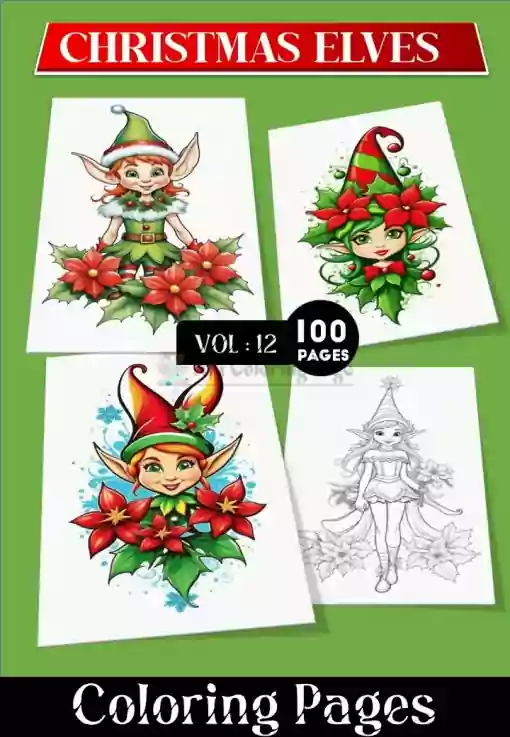 Christmas Elves Coloring Pages. Elf Coloring Sheet for Kids Vol 12