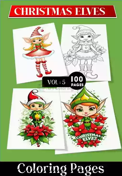 Christmas Elves Coloring Pages. Printable Elf Coloring Sheet for Kids Vol 5