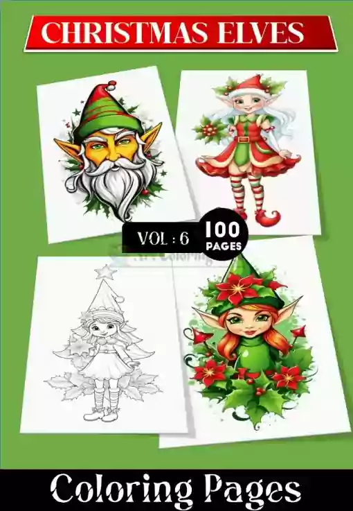 Christmas Elves Coloring Pages. Printable Elf Coloring Sheet for Kids Vol 6