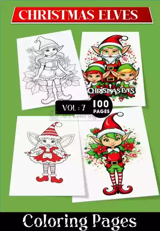 Christmas Elves Coloring Pages. Printable Elf Coloring Sheet for Kids Vol 7
