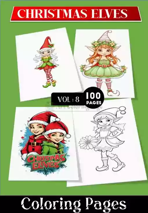 Christmas Elves Coloring Pages. Printable Elf Coloring Sheet for Kids Vol 8