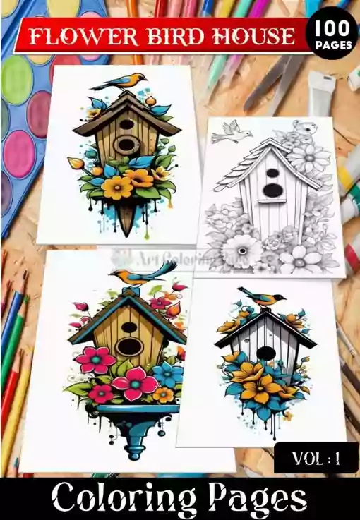 Flower Bird House coloring page -Vol-1