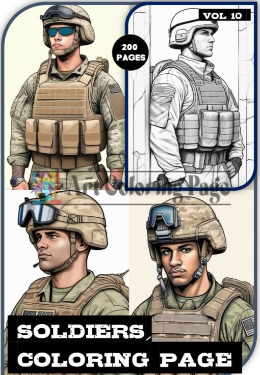 Soldiers Coloring Book for Adults Vol10 | 200 Pages Printable Army Coloring