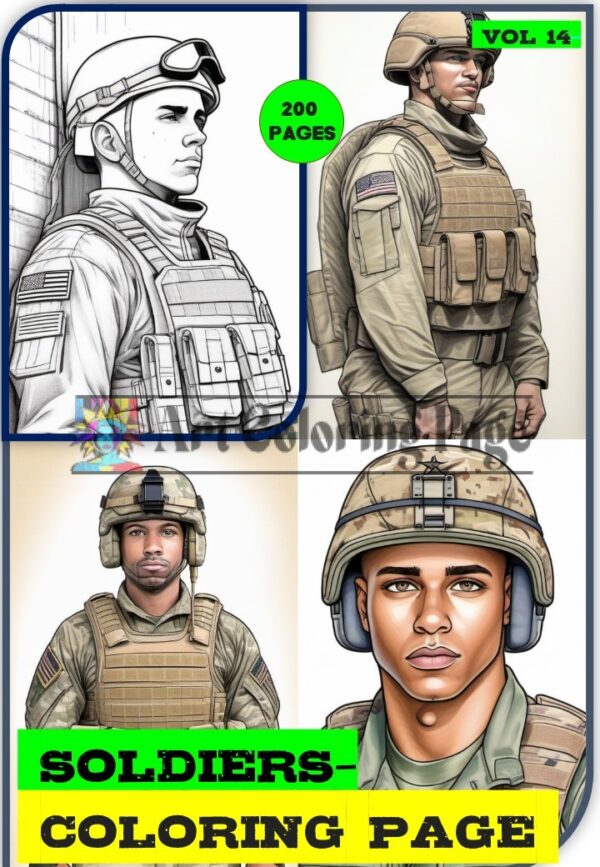 Soldiers Coloring PDF for Adults Vol. 14 - 200 Pages | Printable