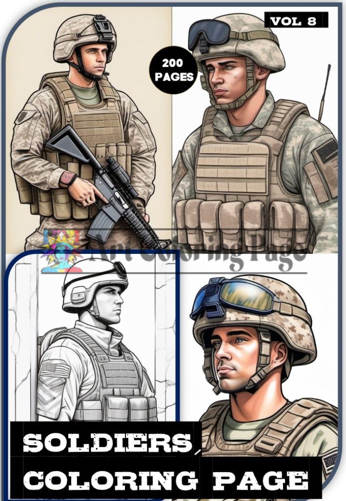 Soldiers Coloring Book for Adults Vol 8 | 200 Pages Printable Army Coloring