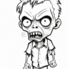 A cartoonish zombie with exaggerated features, showing a menacing expression, messy spiky hair, and wearing a short-sleeved shirt and shorts, standing with clenched fists against a plain background.