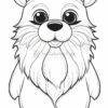 A cartoon-style bear-like creature with large eyes and a fluffy beard, wearing a knitted hat. The character has a rounded body and small feet, rendered in black and white for coloring.