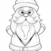 A cartoon Santa Claus character with a bushy mustache, glasses, and a fluffy hat, standing with arms outstretched and outlining details for coloring.