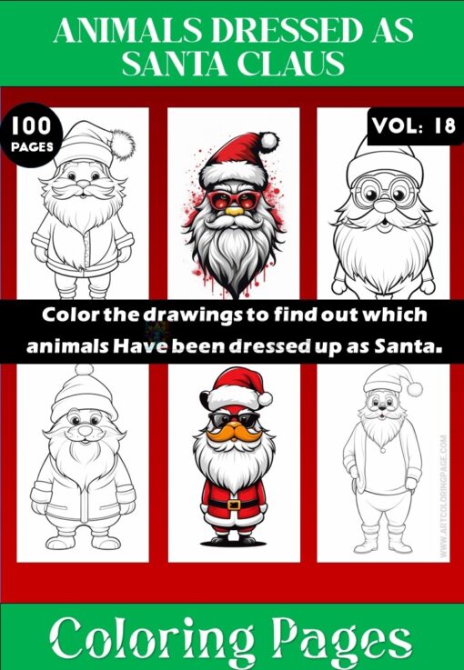 Coloring Pages of Animals Dressed as Santa Claus Vol 18- Coloring Sheet
