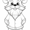 A cartoon character resembling Santa Claus, featuring a large mustache, a smiling face, and wearing a traditional Santa hat. The character stands with hands on hips in a simple outfit, including a buttoned jacket and belt, outlined for coloring.
