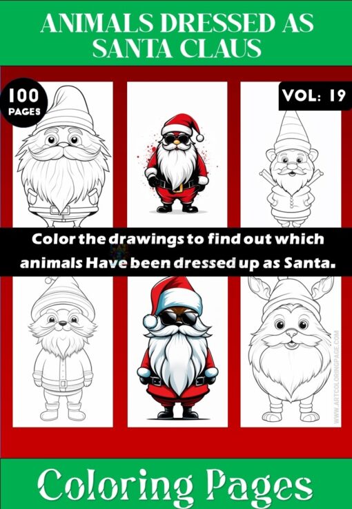 Coloring Pages of Animals Dressed as Santa Claus Vol 19- Coloring Sheet
