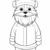 A cartoon character resembling a cheerful Santa Claus with a bushy beard, wearing a traditional hat and a winter coat, standing with a friendly expression. The illustration is outlined for coloring.
