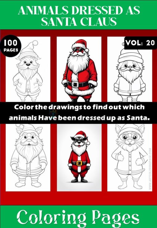 Coloring Pages of Animals Dressed as Santa Claus Vol 20- Coloring Sheet