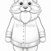 A cartoon-style animal resembling Santa Claus, featuring a round face with big eyes, a fluffy white beard, and a Santa hat. The character is dressed in a traditional Santa suit with buttons and cuffs, standing upright in a simple outline suitable for coloring.