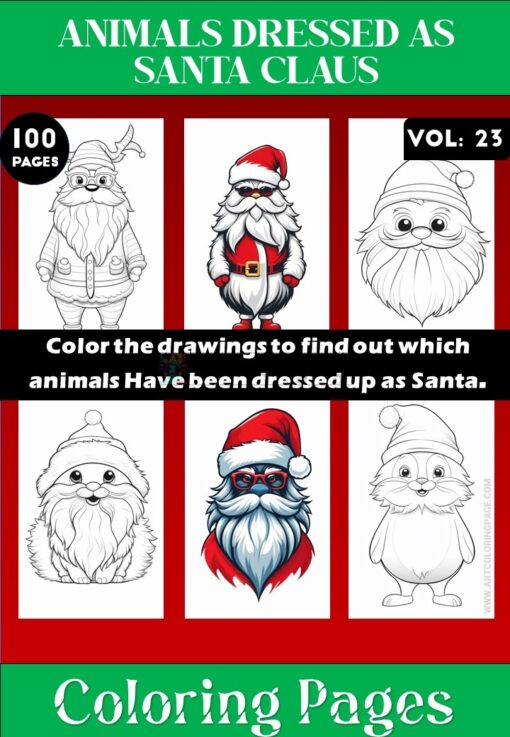 Coloring Pages of Animals Dressed as Santa Claus Vol 23- Coloring Sheet