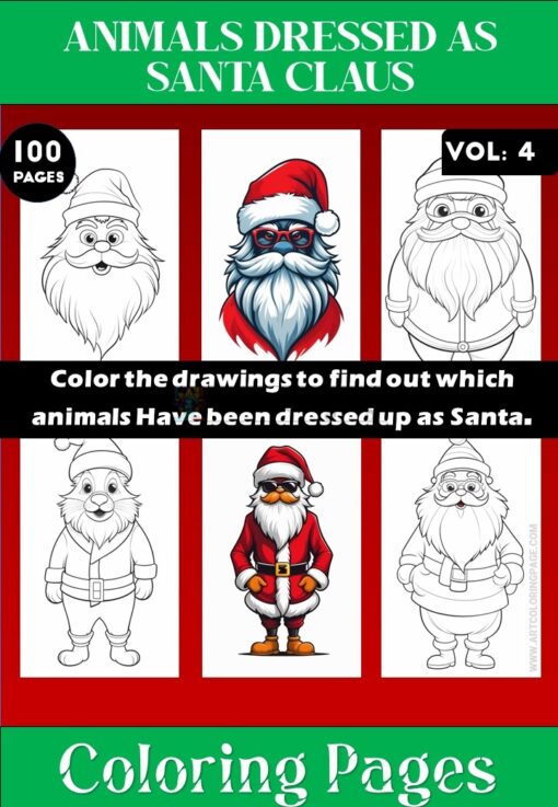 Coloring Pages of Animals Dressed as Santa Claus Vol 4 - Coloring Sheet