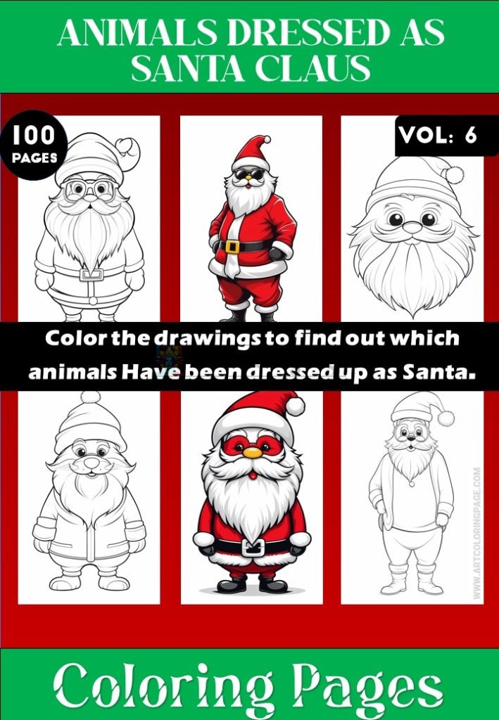 Coloring Pages of Animals Dressed as Santa Claus Vol 6 - Coloring Sheet