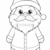A cartoonish, line-drawn Santa figure with big eyes, a bushy mustache, and a long beard, wearing a hat with a pom-pom and a buttoned jacket with rolled-up sleeves.
