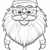 A cartoon character of a chubby Santa Claus with thick glasses, a large fluffy beard, and wearing a Santa hat, standing and smiling. The image is outlined for coloring, showing only black lines on a white background.