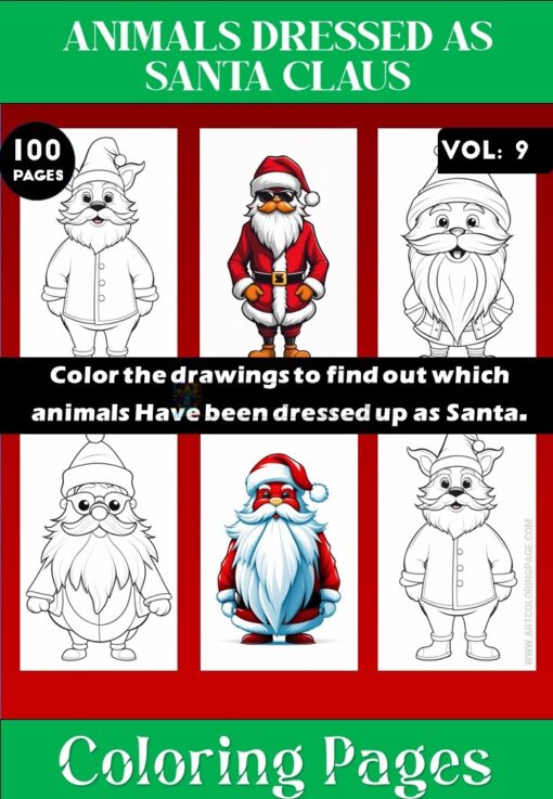 Coloring Pages of Animals Dressed as Santa Claus Vol 9 - Coloring Sheet