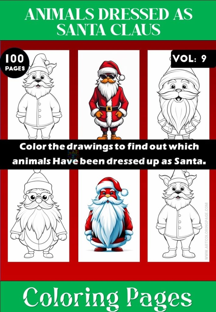 Coloring Pages of Animals Dressed as Santa Claus Vol 9 - Coloring Sheet
