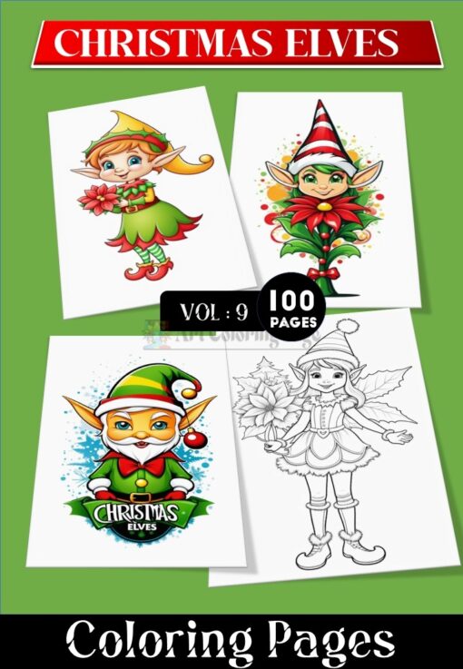 Christmas Elves Coloring Pages. Printable Elf Coloring Sheet for Kids Vol 9