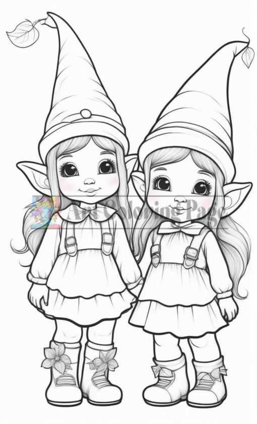 Christmas Elves Coloring Pages. Printable Elf Coloring Sheet for Kids Vol 3