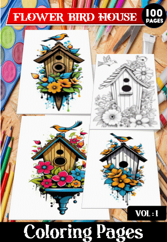 Alternative view of wooden bird houses Coloring Vol 1 – 100 Pages of Whimsical Nature