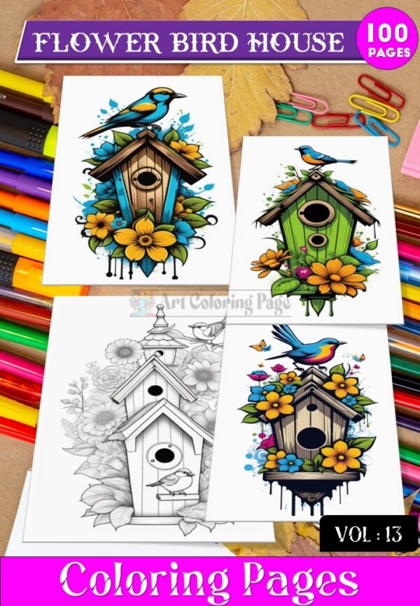 Decorated Bird House Coloring Pages Vol 13 – 100 Pages of Whimsy and Wonder