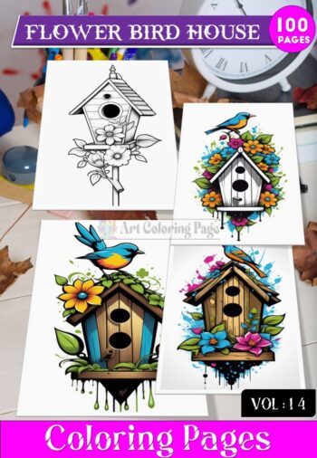 Bird House Flowers coloring page, Coloring Sheet for Kids Vol 14