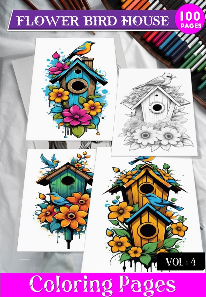 Colorful Birdhouses Vol 4 – 100 Pages of Whimsy and Creative Joy
