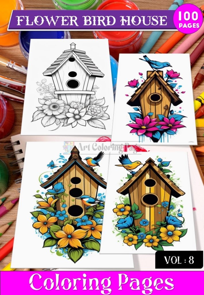 Wood Birdhouse Coloring Vol 8 – 100 Pages of Whimsical Inspiration