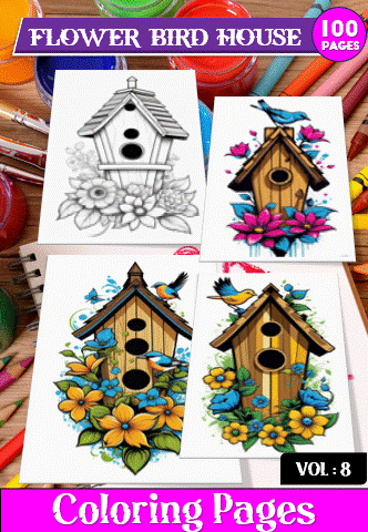 Alternative view of Wood Birdhouse Coloring Vol 8 – 100 Pages of Whimsical Inspiration