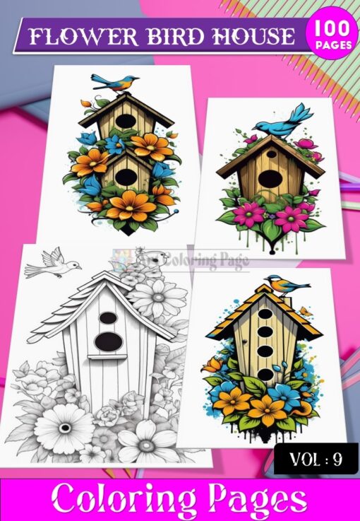 Bird House Flowers coloring page, Coloring Sheet for Kids Vol 9