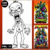 A coloring book cover titled 'Zombies' featuring a cartoon-style zombie character with an exaggerated angry expression and unkempt hair on the left side, alongside colorful illustrations of multiple zombies on the right. The cover also indicates '100 Pages' and 'Vol. 12' at the bottom in bold text.