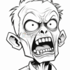 An exaggerated cartoon-style zombie with wild hair, wide eyes, and an open mouth expressing anger or fear. The character wears a collar and tie, emphasizing an unkempt appearance.