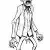 A cartoonish zombie character with an exaggerated expression, wearing a disheveled white suit and shirt, featuring wild hair, bulging eyes, and sharp, claw-like hands. Its mouth is open in a snarl, displaying sharp teeth and greenish drool.