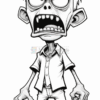 A cartoon-style zombie character with exaggerated features, angry expression, messy hair, and large ears, wearing a torn shirt and pants, standing with clenched fists.