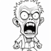 A cartoonish zombie character with wild spiky hair, bulging eyes, and a wide open mouth, dressed in a torn white shirt. Its skin is pale, and it has sharp teeth, standing in an aggressive posture with clenched fists.