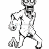 A cartoonish zombie in mid-run, with an angular, exaggerated face showing anger, wearing a disheveled shirt and tattered pants, featuring claw-like hands and zombie-like feet.