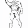 A muscular superhero in a classic pose, wearing a chest emblem resembling an 'S', with a cape, gloves, and boots. The character has a confident smile, styled hair, and is standing with one fist raised in triumph against a plain background.