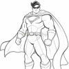 A superhero character with a muscular build, wearing a mask and a cape. He has stylized hair and a prominent emblem on his chest. The outline suggests a confident pose with clenched fists, set against a blank background.