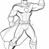 A muscular superhero in a form-fitting costume with a heart emblem and a cape, holding a futuristic weapon. He has a mask, a prominent 'B' on his forehead, and wears boots and gloves, standing in a dynamic pose with a determined expression.