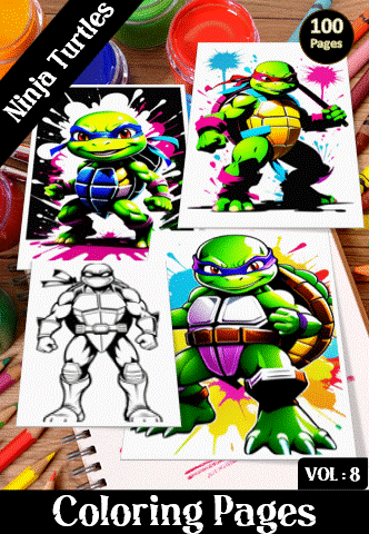 Alternative view of ninja turtle coloring sheets VOL 8 – 100 Pages of Action, Fun, & Creativity