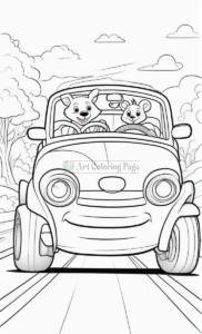 Embark on Whimsical Adventures with Animals Cartoon Cars Coloring Pages V14