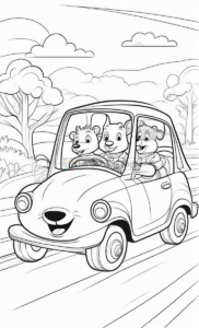 Embark on Whimsical Adventures with Animals Cartoon Cars Coloring Pages V14
