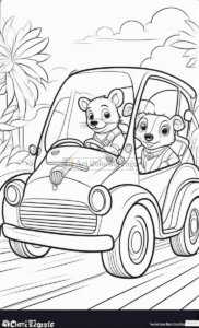Embark on Whimsical Adventures with Animals Cartoon Cars Coloring Pages V14